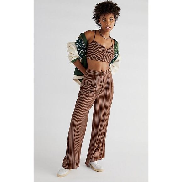 Free People Adele Striped Wide Leg Satin Pants - Picture 1 of 10